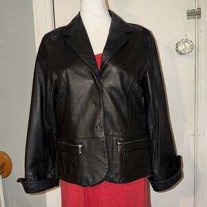 I.e. Vintage Black Leather Jacket Blazer Sz Lg